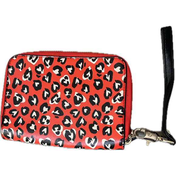 Stella & Dot leopard print hearts wristlet wallet card holder red black white - Picture 2 of 4